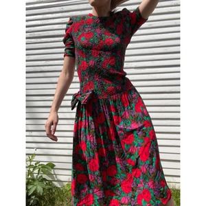 80s David Mitchell Petite Sheared Flower Dress 6p